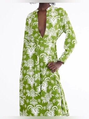 Zara Green and White Printed Maxi Dress